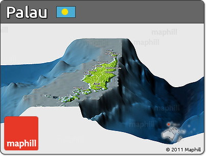 Physical Panoramic Map of Palau, darken