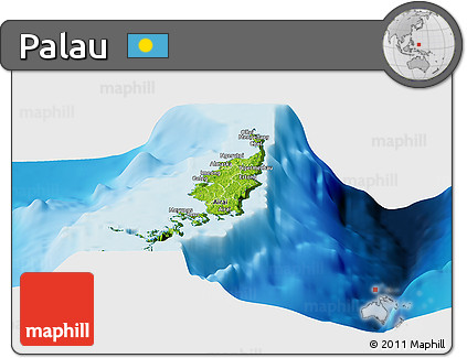 Physical Panoramic Map of Palau, darken, land only