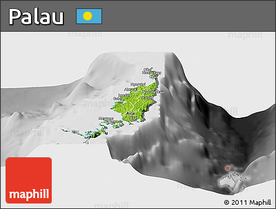 Physical Panoramic Map of Palau, desaturated