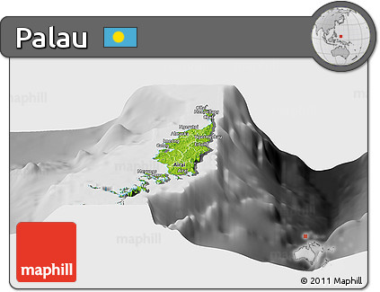 Physical Panoramic Map of Palau, desaturated