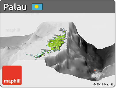 Physical Panoramic Map of Palau, desaturated