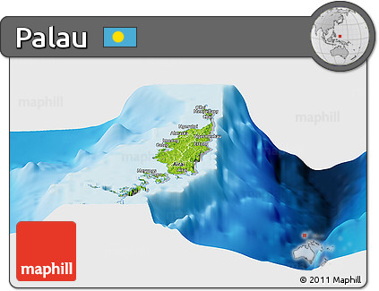 Physical Panoramic Map of Palau, lighten, desaturated, land only