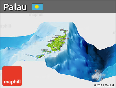Physical Panoramic Map of Palau, lighten, desaturated, land only