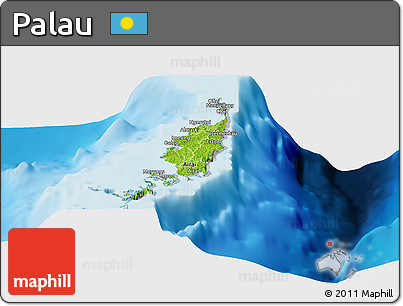 Physical Panoramic Map of Palau, lighten, desaturated, land only