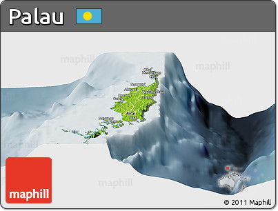 Physical Panoramic Map of Palau, semi-desaturated