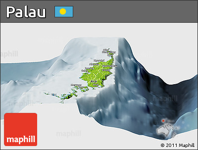 Physical Panoramic Map of Palau, semi-desaturated