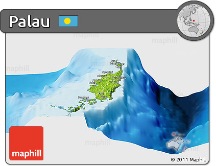 Physical Panoramic Map of Palau, semi-desaturated, land only