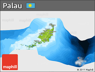 Physical Panoramic Map of Palau, single color outside, bathymetry sea