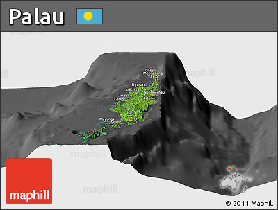 Satellite Panoramic Map of Palau, darken, desaturated