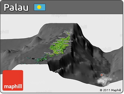 Satellite Panoramic Map of Palau, darken, desaturated