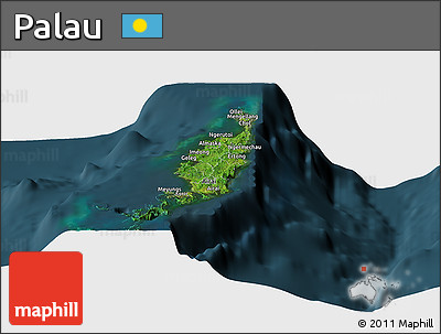 Satellite Panoramic Map of Palau, darken