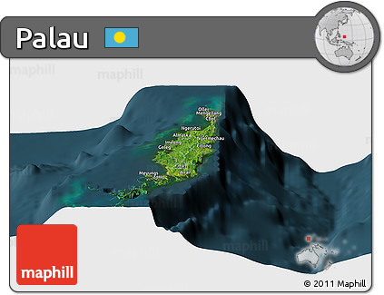 Satellite Panoramic Map of Palau, darken