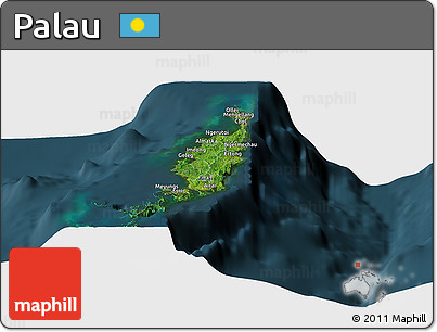 Satellite Panoramic Map of Palau, darken