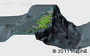 Satellite Panoramic Map of Palau, darken, semi-desaturated