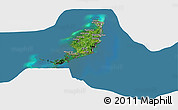 Satellite Panoramic Map of Palau, desaturated, land only