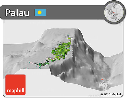Satellite Panoramic Map of Palau, lighten, desaturated