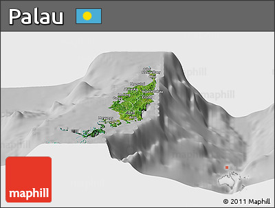 Satellite Panoramic Map of Palau, lighten, desaturated