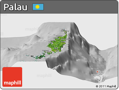 Satellite Panoramic Map of Palau, lighten, desaturated