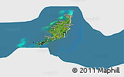 Satellite Panoramic Map of Palau, lighten, desaturated, land only