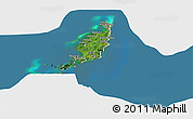 Satellite Panoramic Map of Palau, lighten, semi-desaturated, land only