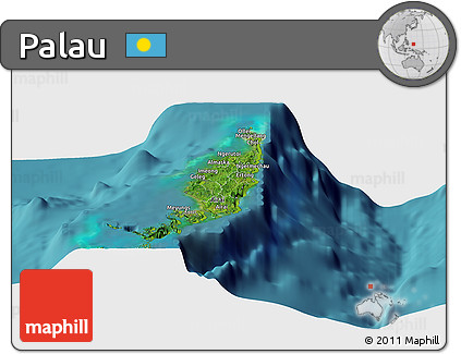 Satellite Panoramic Map of Palau, physical outside, satellite sea
