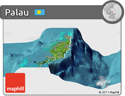 Satellite Panoramic Map of Palau, political outside, satellite sea