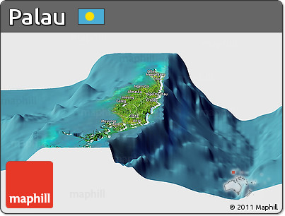 Satellite Panoramic Map of Palau, political outside, satellite sea