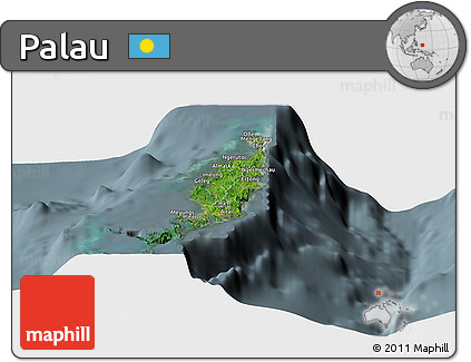 Satellite Panoramic Map of Palau, semi-desaturated