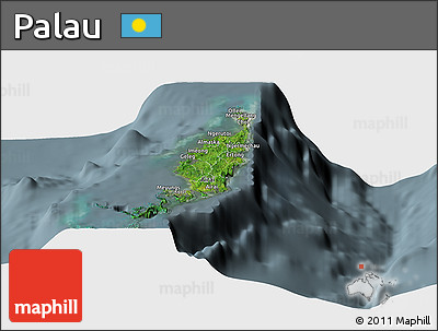 Satellite Panoramic Map of Palau, semi-desaturated