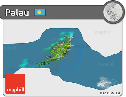 Satellite Panoramic Map of Palau, semi-desaturated, land only