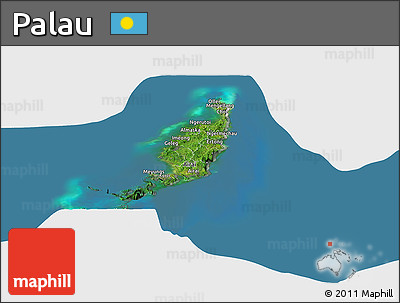 Satellite Panoramic Map of Palau, semi-desaturated, land only