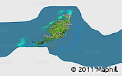 Satellite Panoramic Map of Palau, semi-desaturated, land only