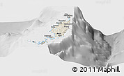 Shaded Relief Panoramic Map of Palau, lighten, desaturated