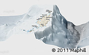 Shaded Relief Panoramic Map of Palau, lighten, semi-desaturated
