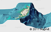 Shaded Relief Panoramic Map of Palau, satellite outside
