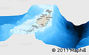 Shaded Relief Panoramic Map of Palau, single color outside, bathymetry sea