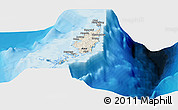 Shaded Relief Panoramic Map of Palau, single color outside, bathymetry sea, shaded relief sea