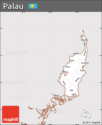 Classic Style Simple Map of Palau, cropped outside