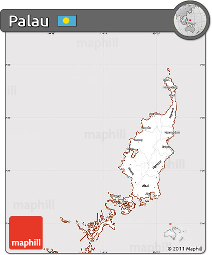 Classic Style Simple Map of Palau, cropped outside