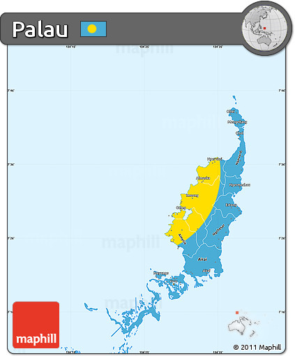Flag Simple Map of Palau, single color outside, borders and labels, flag aligned to the middle