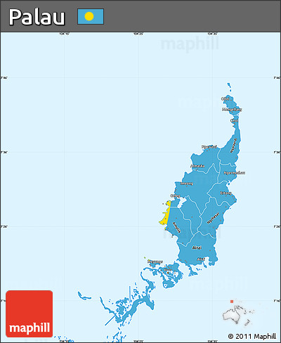 Flag Simple Map of Palau, single color outside, borders and labels