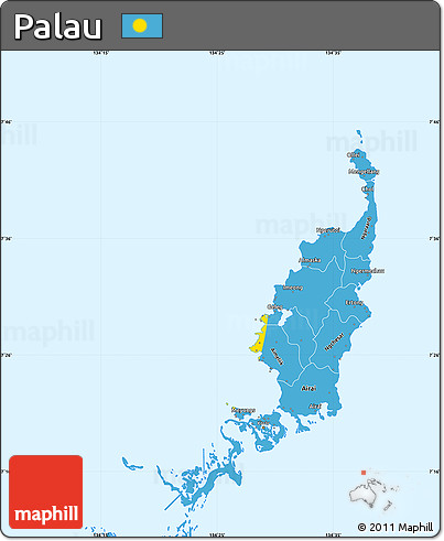Flag Simple Map of Palau, single color outside, borders and labels
