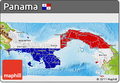 Flag 3D Map of Panama, physical outside, flag centered