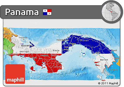 Flag 3D Map of Panama, political outside, flag rotated