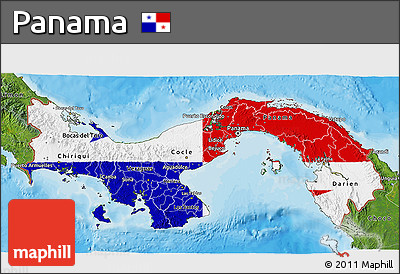 Flag 3D Map of Panama, satellite outside, bathymetry sea