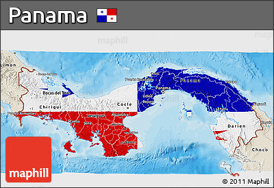 Flag 3D Map of Panama, shaded relief outside, bathymetry sea, flag rotated