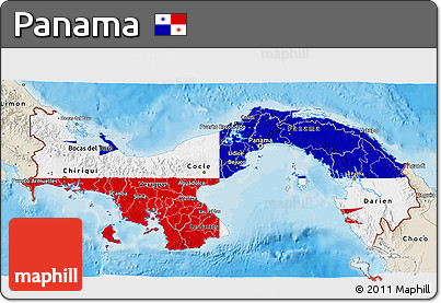 Flag 3D Map of Panama, shaded relief outside, bathymetry sea, flag rotated