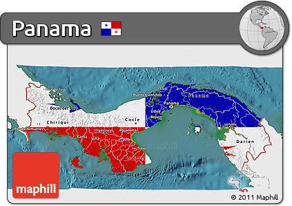 Flag 3D Map of Panama, single color outside, satellite sea, flag rotated