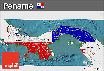 Flag 3D Map of Panama, single color outside, satellite sea, flag rotated