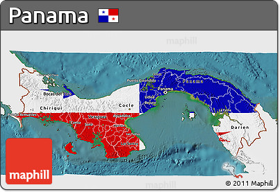 Flag 3D Map of Panama, single color outside, satellite sea, flag rotated